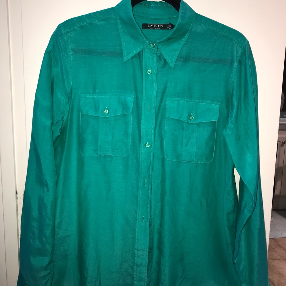Women’s silk green button down